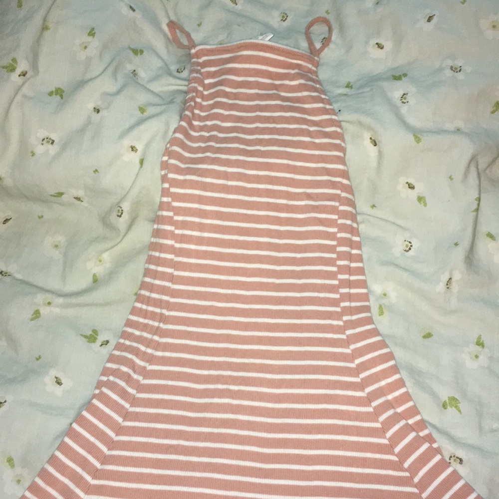 High neck pink and white mini dress